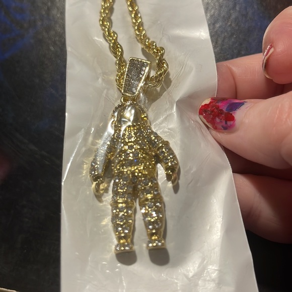 CZ astronaut necklace NIP Gold plated silver/gold 24” Bling Unisex - Picture 6 of 6